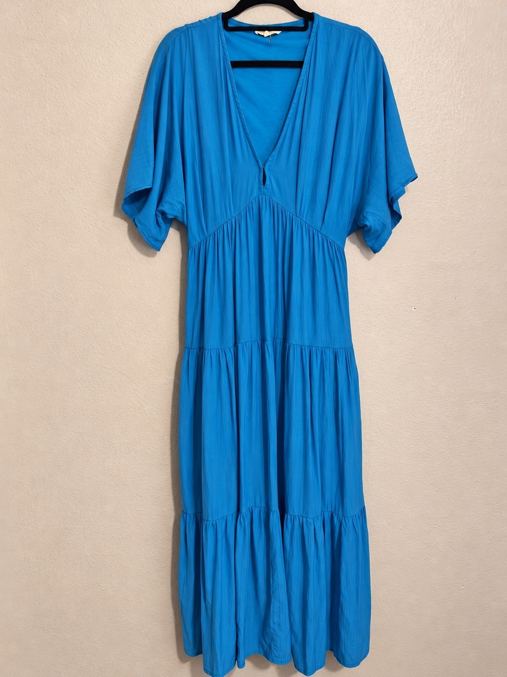 Entro Blue Tiered Maxi Dress Boho Dolman Sleeve Empire Waist M